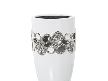 Vase Alexandra House Living White Silver Ceramic 14 x 14 x 21 cm on Sale