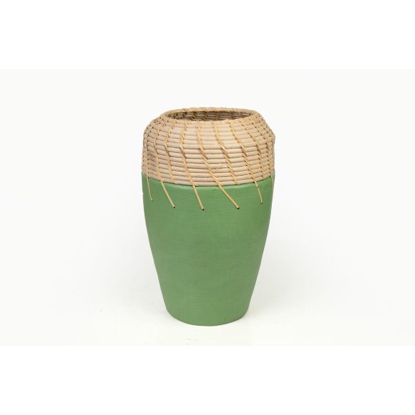 Vase Romimex Green Natural Ceramic Rattan 20 x 30 x 20 cm on Sale