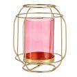 Candleholder Pink Golden Lantern Metal Glass (19 x 20 x 19 cm) Fashion