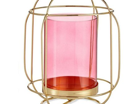 Candleholder Pink Golden Lantern Metal Glass (19 x 20 x 19 cm) Fashion