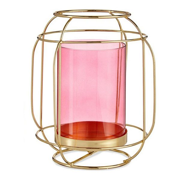 Candleholder Pink Golden Lantern Metal Glass (19 x 20 x 19 cm) Fashion