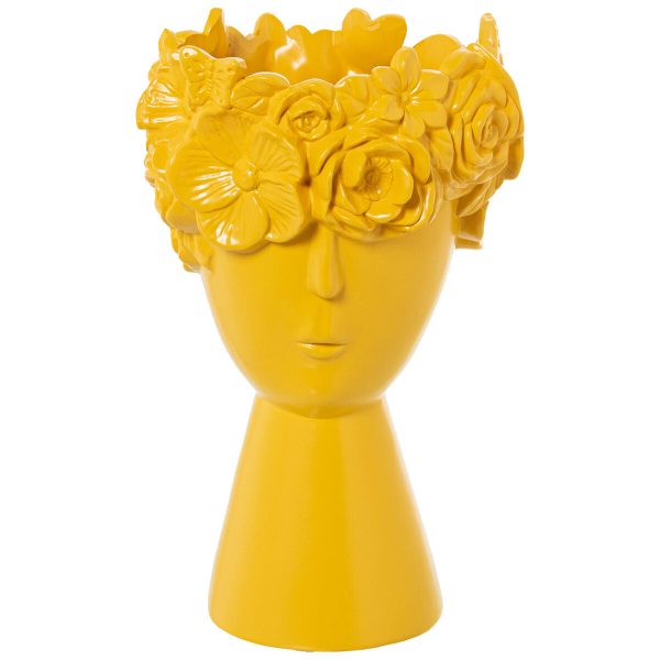 Vase Alexandra House Living Yellow Ceramic Face 18 x 18 x 27 cm Supply