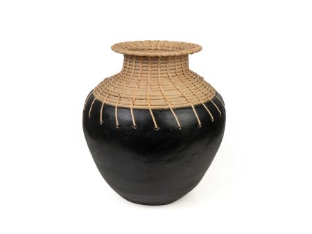 Vase Romimex Black Natural Ceramic Rattan 25 x 30 x 25 cm on Sale