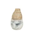 Vase Alexandra House Living White Beige Ceramic Rattan 25 x 40 x 25 cm Discount