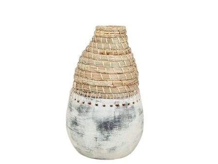 Vase Alexandra House Living White Beige Ceramic Rattan 25 x 40 x 25 cm Discount