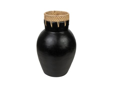 Vase Romimex Black Natural Ceramic Rattan 16 x 30 x 16 cm Online now