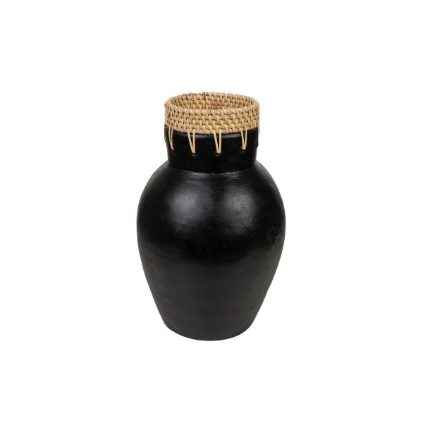 Vase Romimex Black Natural Ceramic Rattan 16 x 30 x 16 cm Online now