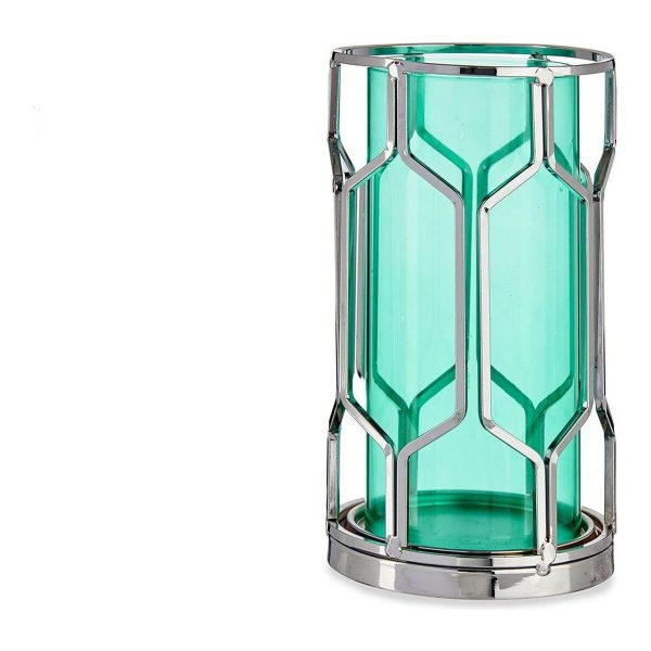 Candleholder Silver Blue Metal Glass (11,5 x 19,5 x 11,5 cm) Online Sale