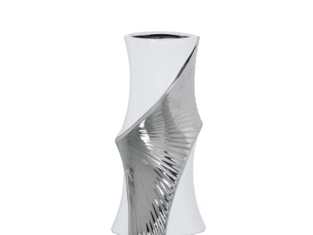 Vase Alexandra House Living White Silver Ceramic 12 x 15 x 28 cm Online Hot Sale