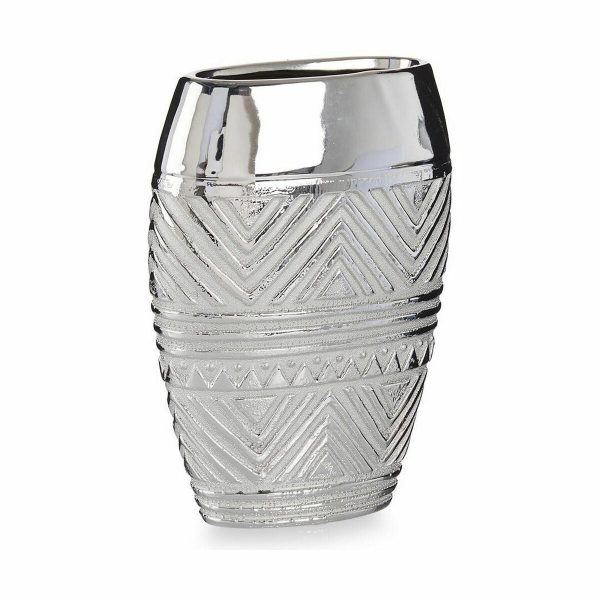 Vase Width Silver Ceramic 9,5 x 26,5 x 19,5 cm (6 Units) Cheap