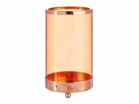 Candleholder Copper Amber Cylinder Metal Glass (9,7 x 16,5 x 9,7 cm) For Cheap