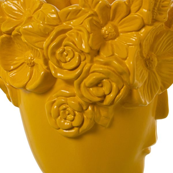 Vase Alexandra House Living Yellow Ceramic Face 18 x 18 x 27 cm Supply