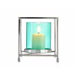 Candleholder Squared Silver Blue 11,5 x 12,6 x 11,5 cm Metal Glass Fashion