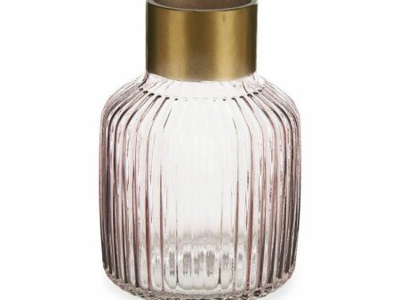 Vase Stripes Pink Golden Glass 14,5 x 22 x 14,5 cm (6 Units) Online now