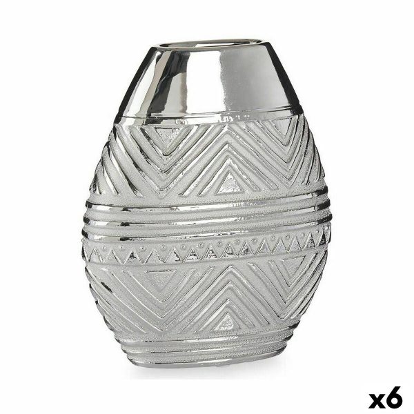 Vase Width Silver Ceramic 9,8 x 26,5 x 22 cm (6 Units) Online Sale