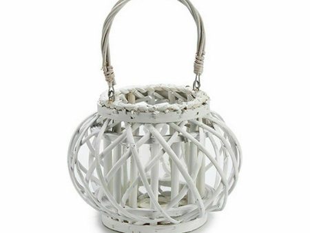 Candleholder White wicker Glass 30 x 19 x 25,5 cm (6 Units) Online Hot Sale