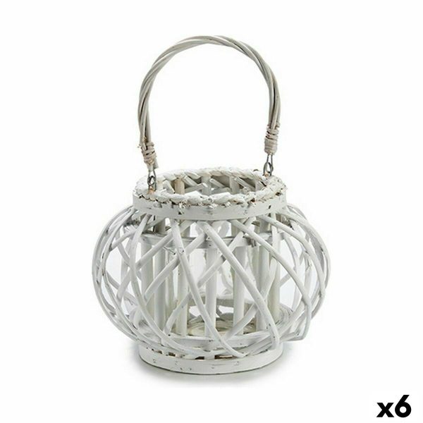 Candleholder White wicker Glass 30 x 19 x 25,5 cm (6 Units) Online Hot Sale