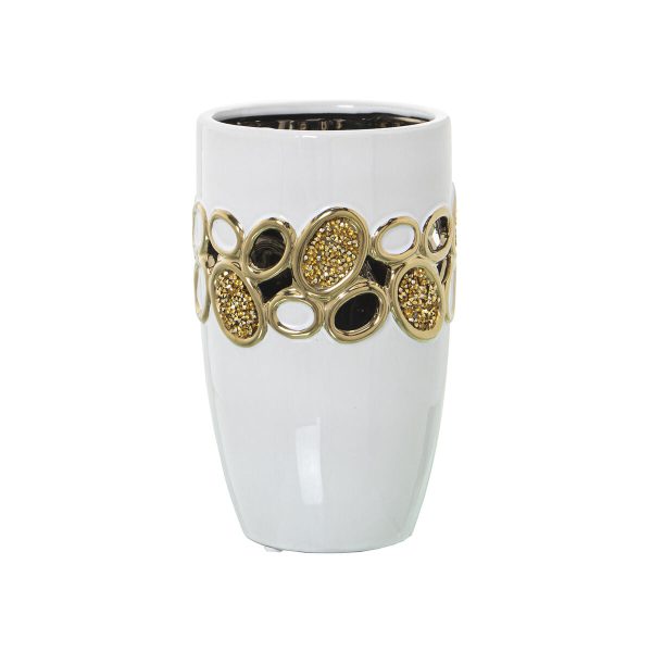 Vase Alexandra House Living White Golden Ceramic 14 x 14 x 21 cm Hot on Sale