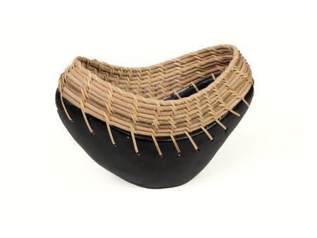 Vase Romimex Black Natural Ceramic Rattan 12 x 15 x 25 cm on Sale