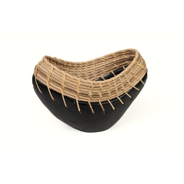 Vase Romimex Black Natural Ceramic Rattan 12 x 15 x 25 cm on Sale