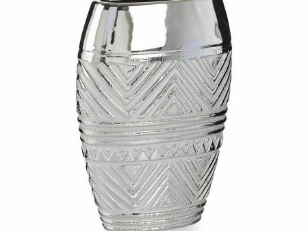 Vase Width Silver Ceramic 9,5 x 26,5 x 19,5 cm (6 Units) Cheap