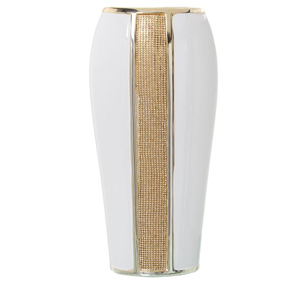 Vase Alexandra House Living White Golden Ceramic Shiny 12 x 18 x 36 cm Sale