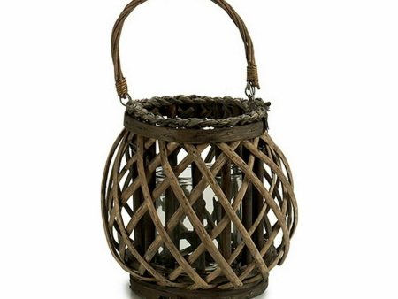 Candleholder Grey Brown wicker Glass 29,5 x 24 x 22 cm (6 Units) Fashion