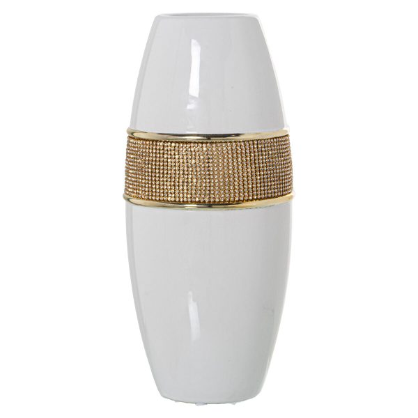 Vase Alexandra House Living White Golden Ceramic Shiny 14 x 14 x 30 cm For Discount