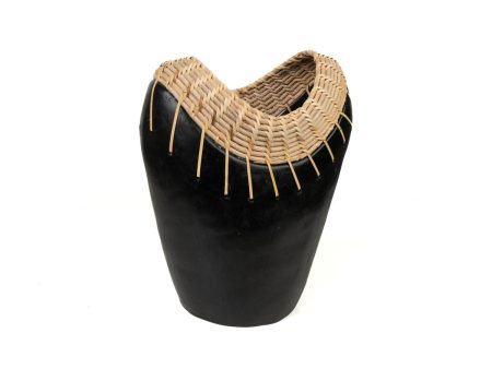 Vase Romimex Black Natural Ceramic Rattan 20 x 30 x 15 cm 15 x 30 x 20 cm For Discount