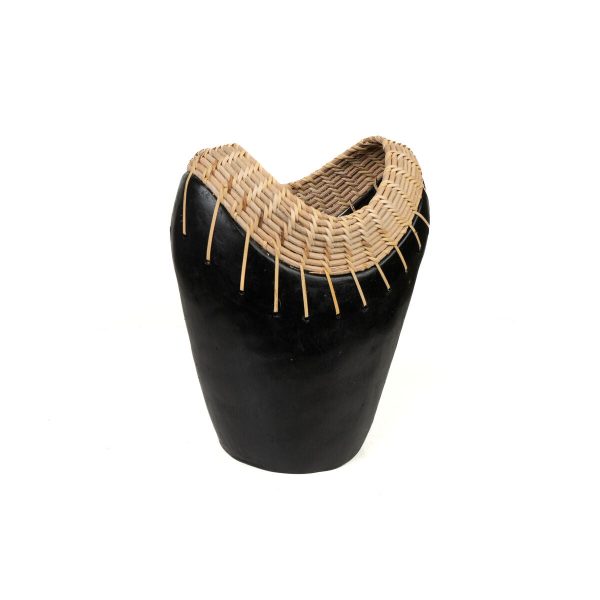 Vase Romimex Black Natural Ceramic Rattan 20 x 30 x 15 cm 15 x 30 x 20 cm For Discount