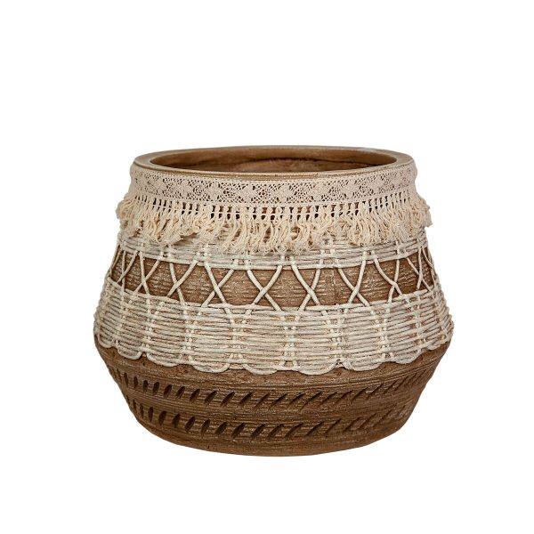 Planter Romimex Beige Resin With tassles 31 x 30 x 31 cm For Discount