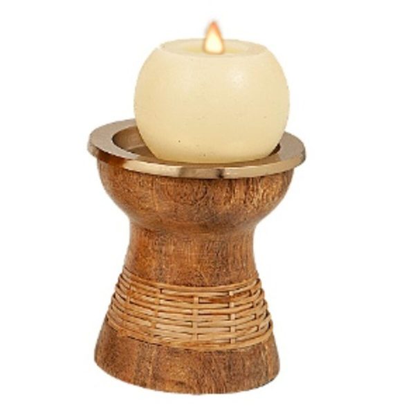 Candleholder Romimex Brown Golden Wood Metal 10 x 10 x 10 cm Discount