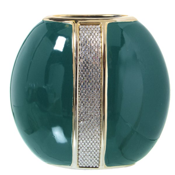 Vase Alexandra House Living Golden Silver Dark green Ceramic Shiny 13 x 23 x 22 cm For Discount