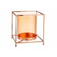 Candleholder Squared Copper Amber 14 x 15,5 x 14 cm Golden Metal Glass For Discount