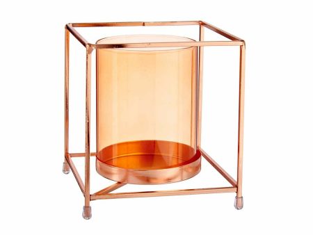 Candleholder Squared Copper Amber 14 x 15,5 x 14 cm Golden Metal Glass For Discount