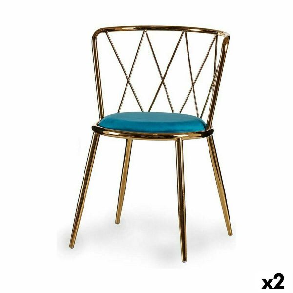 Chair Rhombus Blue Golden 50,5 x 73 x 51 cm (2 Units) For Discount