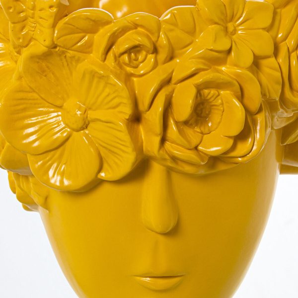 Vase Alexandra House Living Yellow Ceramic Face 18 x 18 x 27 cm Supply