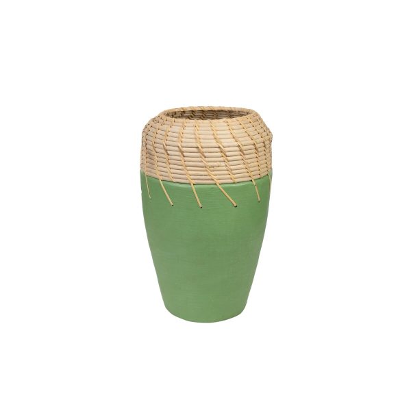 Vase Romimex Green Natural Ceramic Rattan 20 x 30 x 20 cm on Sale