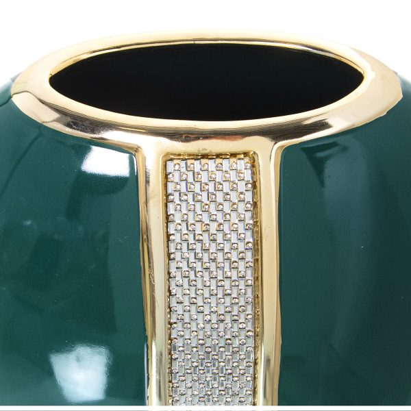 Vase Alexandra House Living Golden Silver Dark green Ceramic Shiny 13 x 23 x 22 cm For Discount