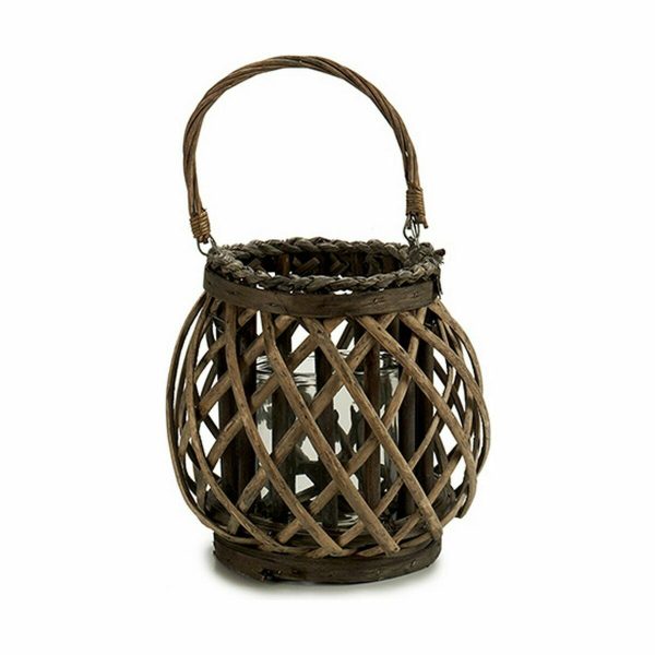 Candleholder Grey Brown wicker Glass 29,5 x 24 x 22 cm (6 Units) Fashion