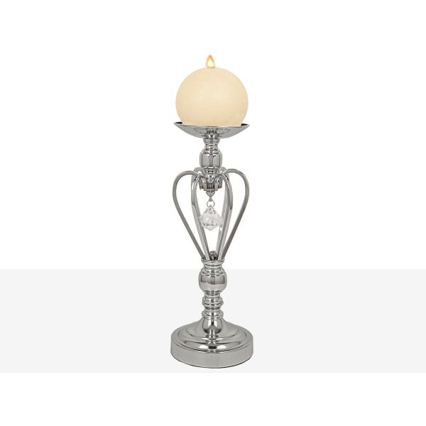 Candleholder Romimex Silver Metal Glass 14 x 35 x 14 cm Fashion