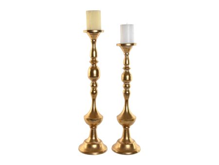 Candleholder Home ESPRIT Golden Metal 15 x 15 x 60,5 cm (2 Units) For Cheap