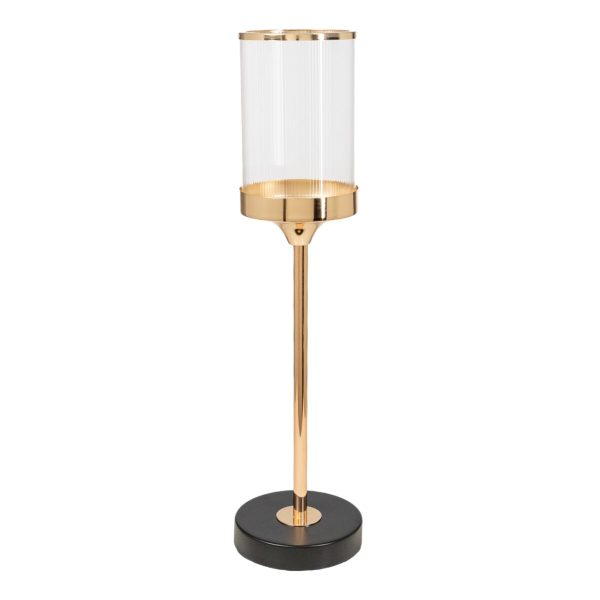 Candleholder Romimex Golden Metal Glass 12 x 47 x 12 cm Online Hot Sale