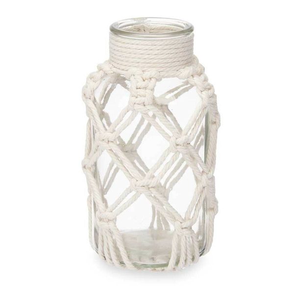 Vase White Cloth Glass 9 x 17 x 9 cm (12 Units) Macrame Online Hot Sale