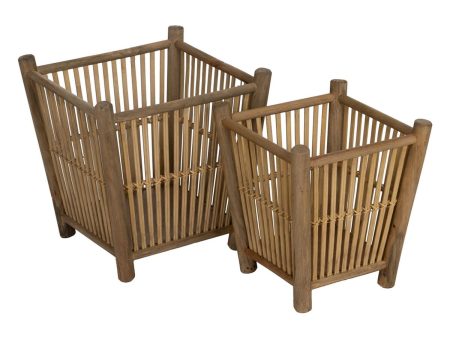 Set of Planters Natural Bamboo 32,5 x 32,5 x 34 cm (2 Units) Online Hot Sale