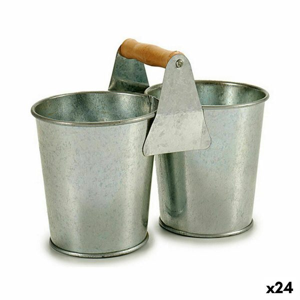 Planter Double Brown Silver Wood Zinc 20 x 15 x 10,2 cm (24 Units) For Discount