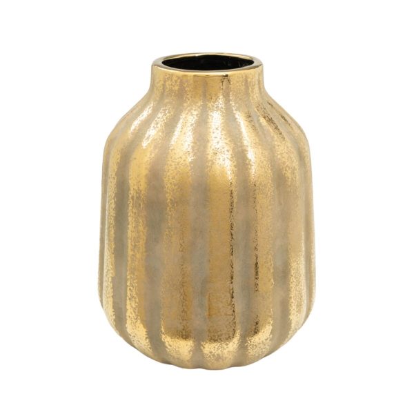 Vase Romimex Golden Porcelain Stripes 21 x 27 x 21 cm Sale