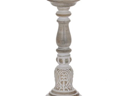 Candle Holder White Natural Iron Mango wood 14 x 14 x 38 cm For Discount