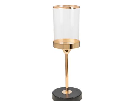 Candleholder Romimex Golden Metal Glass 10 x 37 x 10 cm Discount