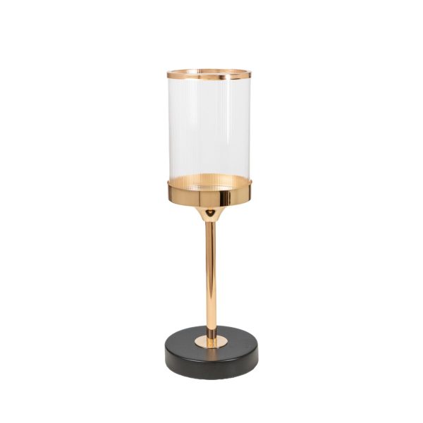 Candleholder Romimex Golden Metal Glass 10 x 37 x 10 cm Discount